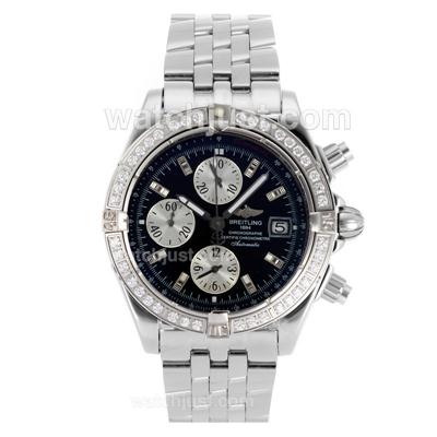 Breitling Chronomat Evolution Automatic Diamond Bezel Stick Markers with Black Dial-Same Structure As 7750-High Quality