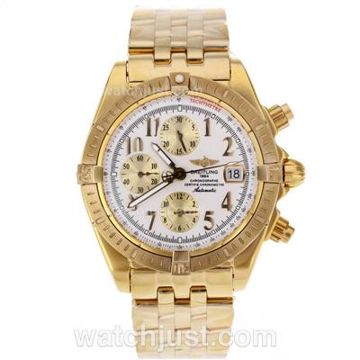 Breitling Chronomat Evolution Automatic Full Gold Number Markers with White Dial-Same Chassis As 7750-High Q