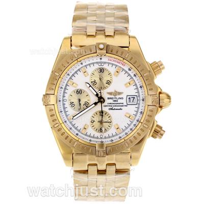 Breitling Chronomat Evolution Automatic Full Gold Stick Markers with White Dial-Same Chassis As 7750-High Qu
