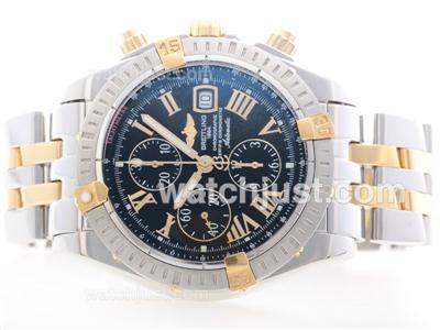 Breitling Chronomat Evolution Chrono Swiss Valjoux 7750 Movement Two Tone with Roman Marking-Black