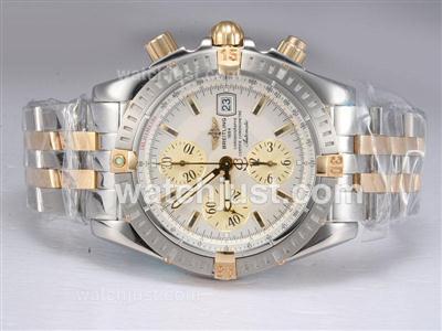 Breitling Chronomat Evolution Chronograph Asia Valjoux 7750 Two Tone with White Dial