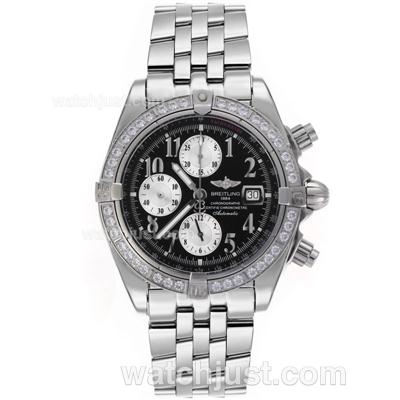 Breitling Chronomat Evolution Chronograph Swiss Valjoux 7750 Movement Diamond Bezel Number Markers with Black Dial S/S