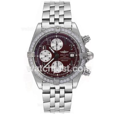Breitling Chronomat Evolution Chronograph Swiss Valjoux 7750 Movement Diamond Bezel Number Markers with Red Dial S/S