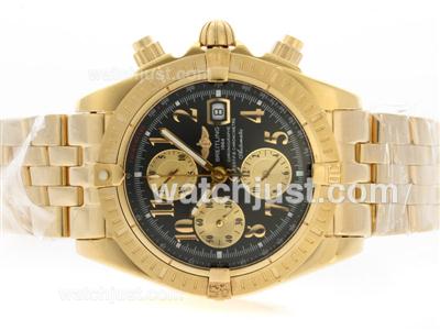 Breitling Chronomat Evolution Chronograph Swiss Valjoux 7750 Movement Full Gold with Black Dial-Number Marking