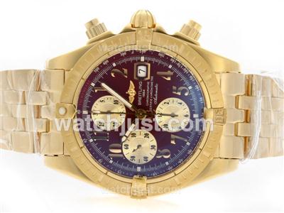Breitling Chronomat Evolution Chronograph Swiss Valjoux 7750 Movement Full Gold with Brown Dial-Number Marking