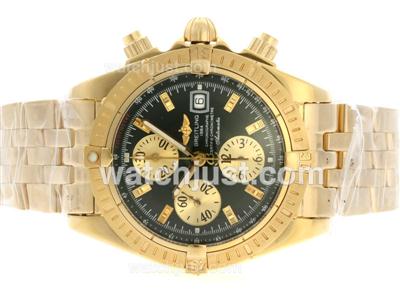 Breitling Chronomat Evolution Chronograph Swiss Valjoux 7750 Movement Full Gold with Gray Dial-Stick Marking