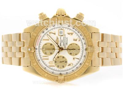 Breitling Chronomat Evolution Chronograph Swiss Valjoux 7750 Movement Full Gold with White Dial-Number Marking