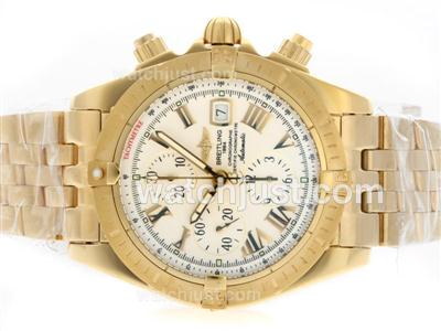 Breitling Chronomat Evolution Chronograph Swiss Valjoux 7750 Movement Full Gold with White Dial-Roman Marking