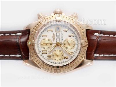Breitling Chronomat Evolution Chronograph Swiss Valjoux 7750 Movement Rose Gold Case with White Dial-Number Marking