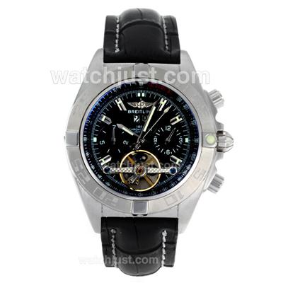 Breitling Chronomat Evolution Tourbillon Automatic with Black Dial-Leather Strap