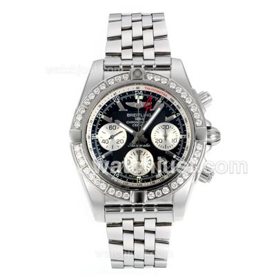 Breitling Chronomat Evolution Working GMT Chronograph Swiss Valjoux 7750 Movement Diamond Bezel with Black Dial S/S-2012 New Version