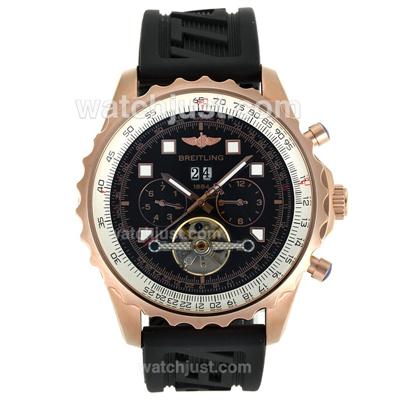 Breitling Chronospace Tourbillon Automatic Rose Gold Case with Black Dial-Rubber Strap