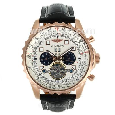 Breitling Chronospace Tourbillon Automatic Rose Gold Case with White Dial-Leather Strap
