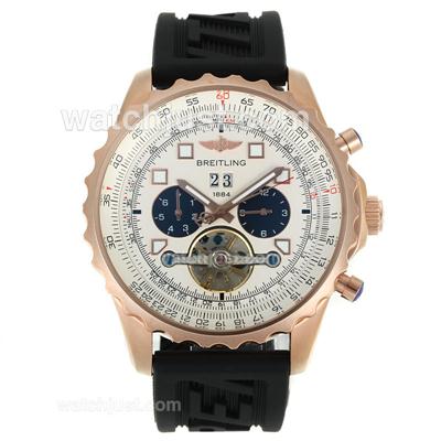 Breitling Chronospace Tourbillon Automatic Rose Gold Case with White Dial-Rubber Strap