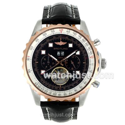 Breitling Chronospace Tourbillon Automatic Two Tone Case with Black Dial-Leather Strap