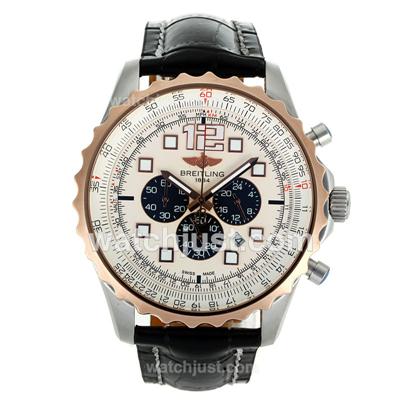 Breitling Chronospace Tourbillon Automatic Two Tone Case with White Dial-Leather Strap