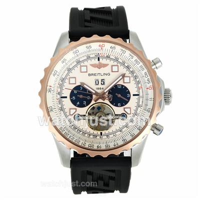 Breitling Chronospace Tourbillon Automatic Two Tone Case with White Dial-Rubber Strap