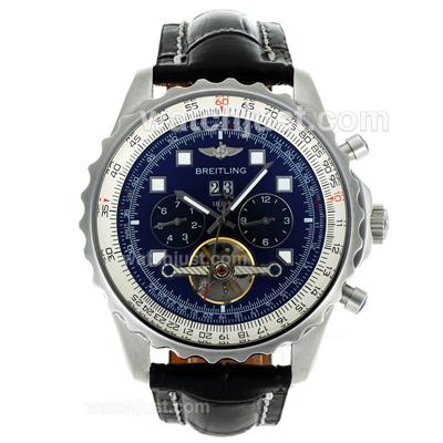 Breitling Chronospace Tourbillon Automatic with Blue Dial-Leather Strap