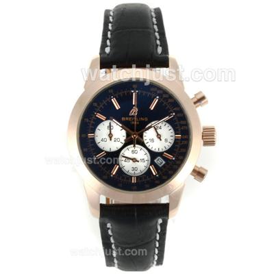 Breitling Chronospace Working Chronograph Rose Gold Case Black Dial with Leather Strap-Lady Size