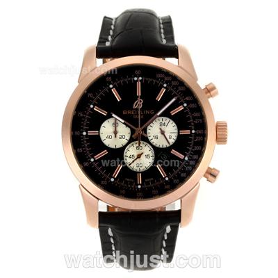 Breitling Chronospace Working Chronograph Rose Gold Case Stick Markers with Black Dial-Leather Strap