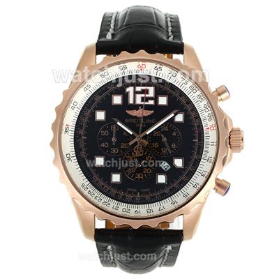 Breitling Chronospace Working Chronograph Rose Gold Case with Black Dial-Leather Strap