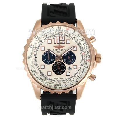 Breitling Chronospace Working Chronograph Rose Gold Case with White Dial-Rubber Strap