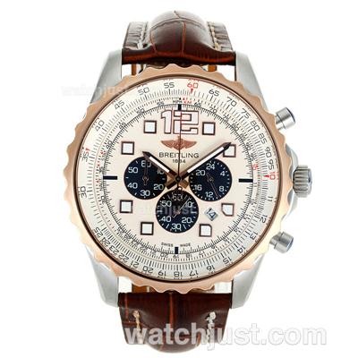 Breitling Chronospace Working Chronograph Two Tone Case with White Dial-Leather Strap