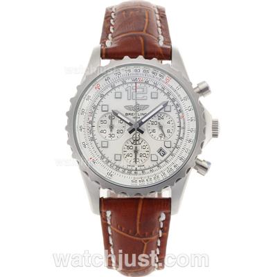 Breitling Chronospace Working Chronograph White Dial with Leather Strap-Lady Size