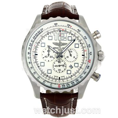 Breitling Chronospace Working Chronograph with White Dial-Leather Strap