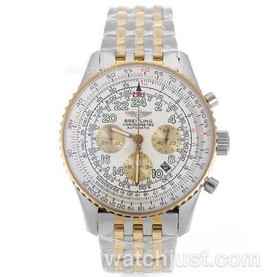 Breitling Cosmonaute Chronograph Swiss Valjoux 7750 Movement Two Tone with White Dial