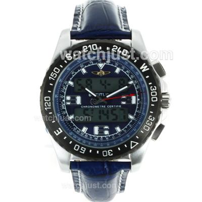 Breitling Emergency Digital Displayer PVD Bezel with Blue Dial-Blue Leather Strap