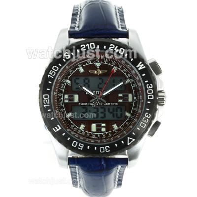 Breitling Emergency Digital Displayer PVD Bezel with Brown Dial-Blue Leather Strap