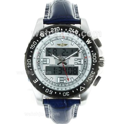 Breitling Emergency Digital Displayer PVD Bezel with White Dial-Blue Leather Strap