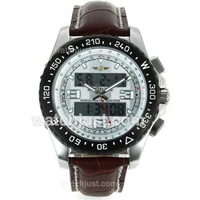 Breitling Emergency Digital Displayer PVD Bezel with White Dial-Brown Leather Strap
