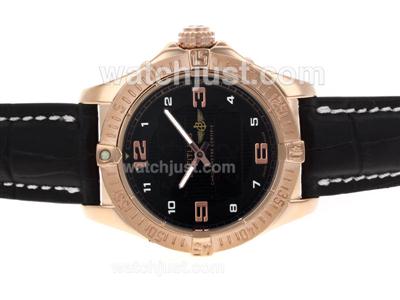 Breitling Emergency Digital Displayer Rose Gold Case with Black Dial-Leather Strap