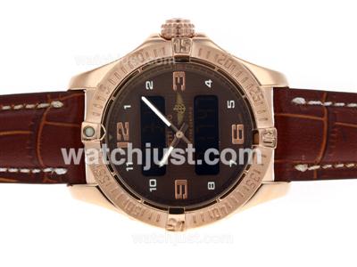 Breitling Emergency Digital Displayer Rose Gold Case with Brown Dial-Leather Strap