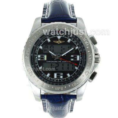 Breitling Emergency Digital Displayer with Black Dial-Blue Leather Strap