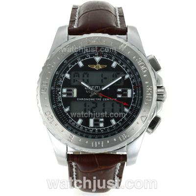 Breitling Emergency Digital Displayer with Black Dial-Brown Leather Strap
