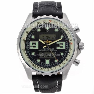 Breitling Emergency Digital Displayer with Black Dial-Leather Strap
