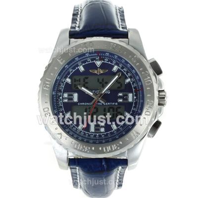 Breitling Emergency Digital Displayer with Blue Dial-Blue Leather Strap