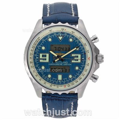 Breitling Emergency Digital Displayer with Blue Dial-Leather Strap