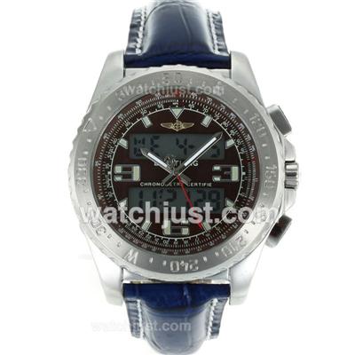 Breitling Emergency Digital Displayer with Brown Dial-Blue Leather Strap