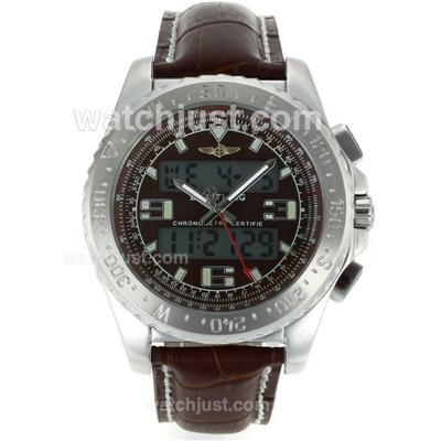Breitling Emergency Digital Displayer with Brown Dial-Brown Leather Strap