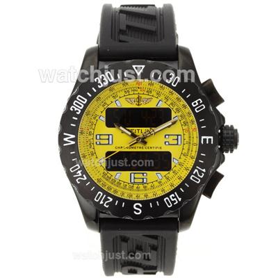 Breitling Emergency Digital Player PVD Case with Yellow Dial-Rubber Strap