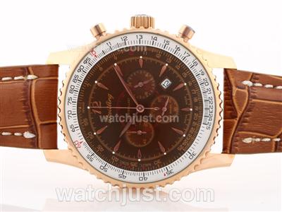 Breitling MontBrillant Working Chronograph Rose Gold Case Brown Dial