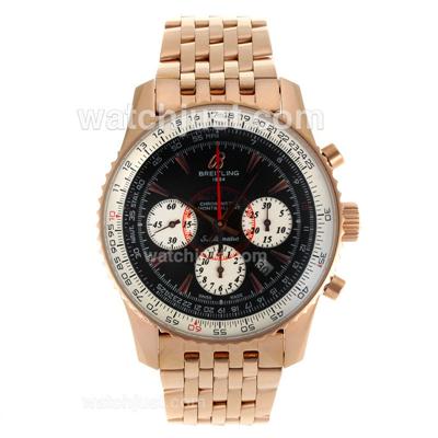 Breitling Montbrillant Chronograph Swiss Valjoux 7750 Movement Rose Gold Case with Black Dial-Stick Markers