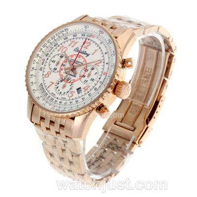 Breitling Montbrillant Chronograph Swiss Valjoux 7750 Movement Rose Gold Case with White Dial-Number Markers