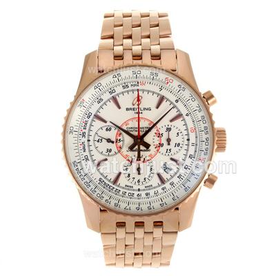 Breitling Montbrillant Chronograph Swiss Valjoux 7750 Movement Rose Gold Case with White Dial-Stick Markers