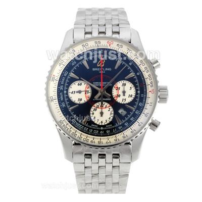 Breitling Montbrillant Chronograph Swiss Valjoux 7750 Movement Stick Markers with Black Dial S/S-Sapphire Glass