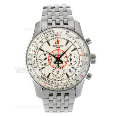 Breitling Montbrillant Chronograph Swiss Valjoux 7750 Movement Stick Markers with White Dial S/S-Sapphire Glass